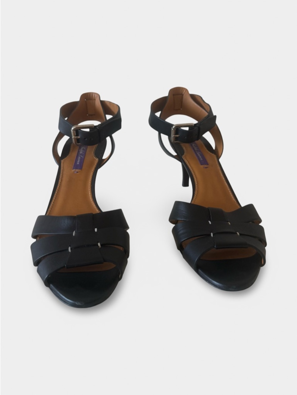 Ralph Lauren Purple Label Black Leather Ankle-Strap Heels - Picture 3 of 5